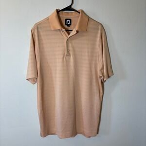 FootJoy Mens Polo Golf Shirt Medium Peach Striped Hualalai Embroidered‎ FJ Logo